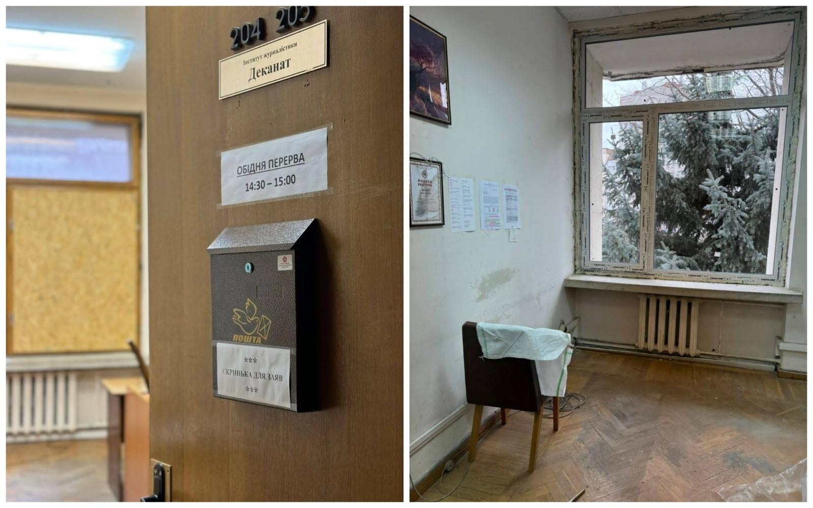 В університеті Шевченка встановили перші вікна після масштабного пошкодження в листопаді