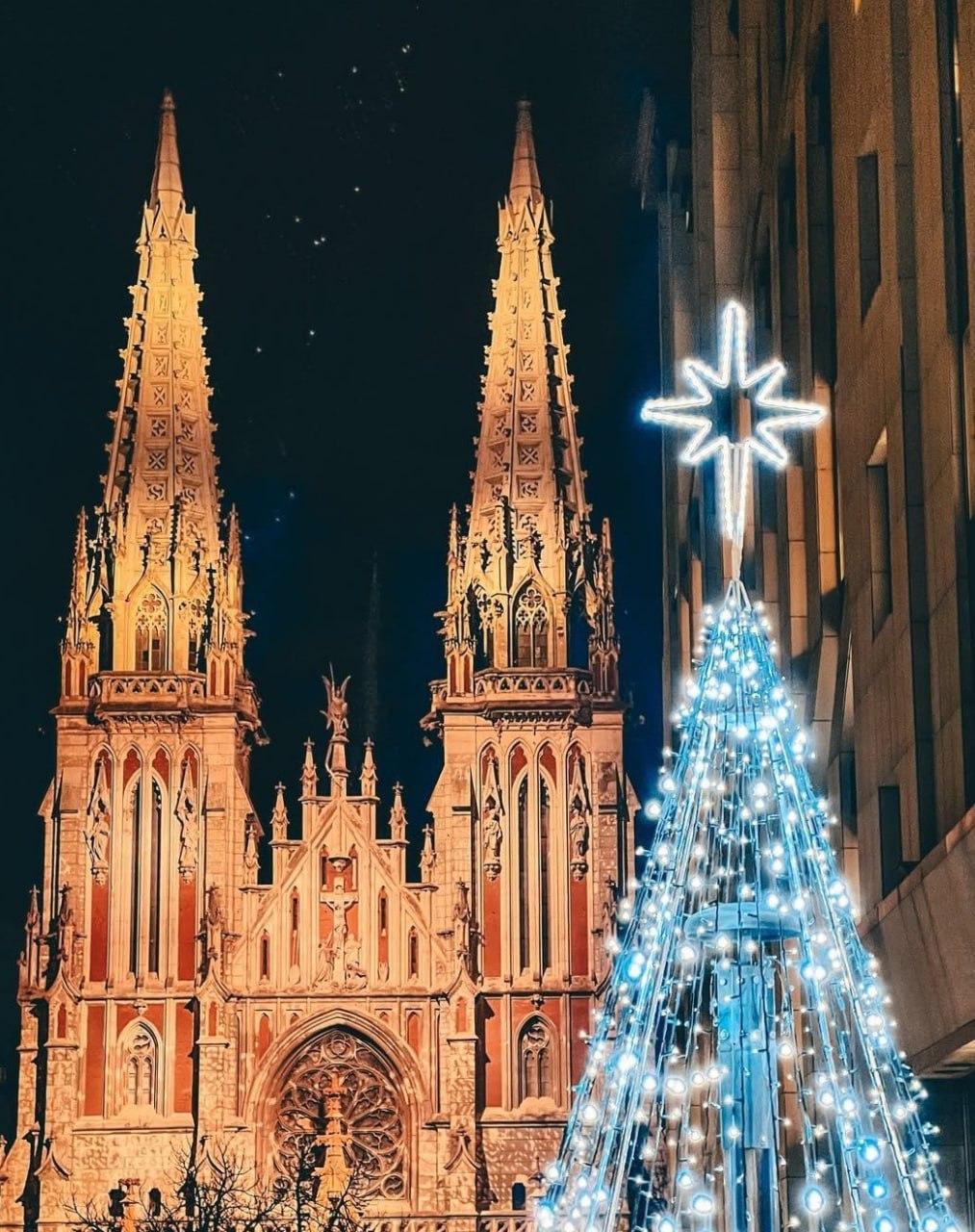 Біля Костелу святого Миколая встановили новорічну ялинку: святкова атмосфера вже панує в центрі столиці