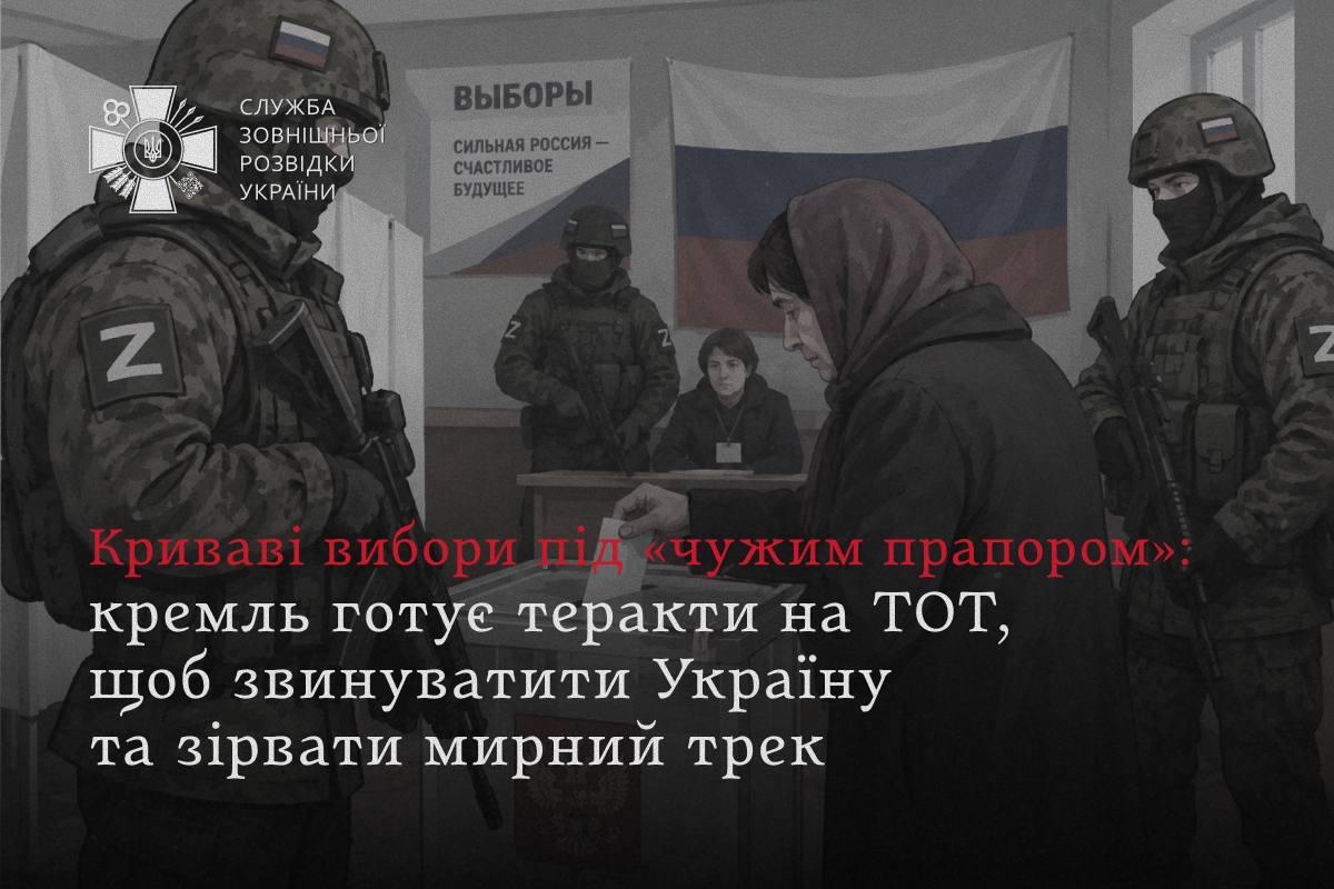 СЗРУ попередило про можливі провокації РФ під час незаконних «виборів» на ТОТ